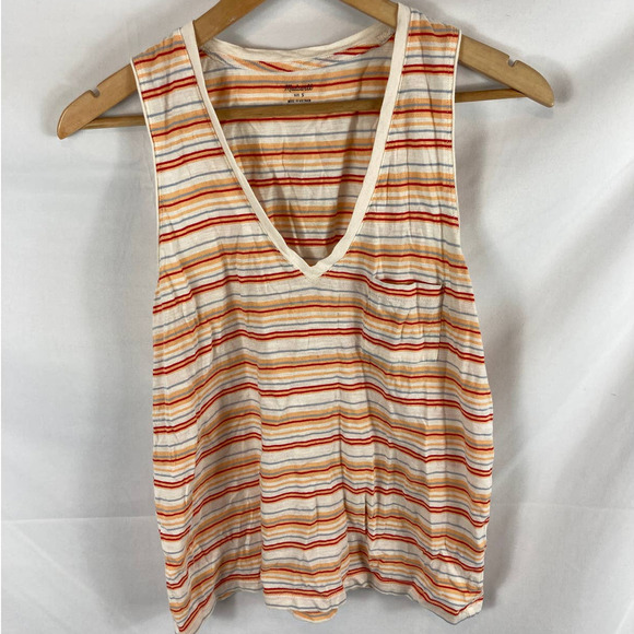 Madewell Whisper Cotton V-Neck Pocket Striped Tank Top small - Picture 2 of 5